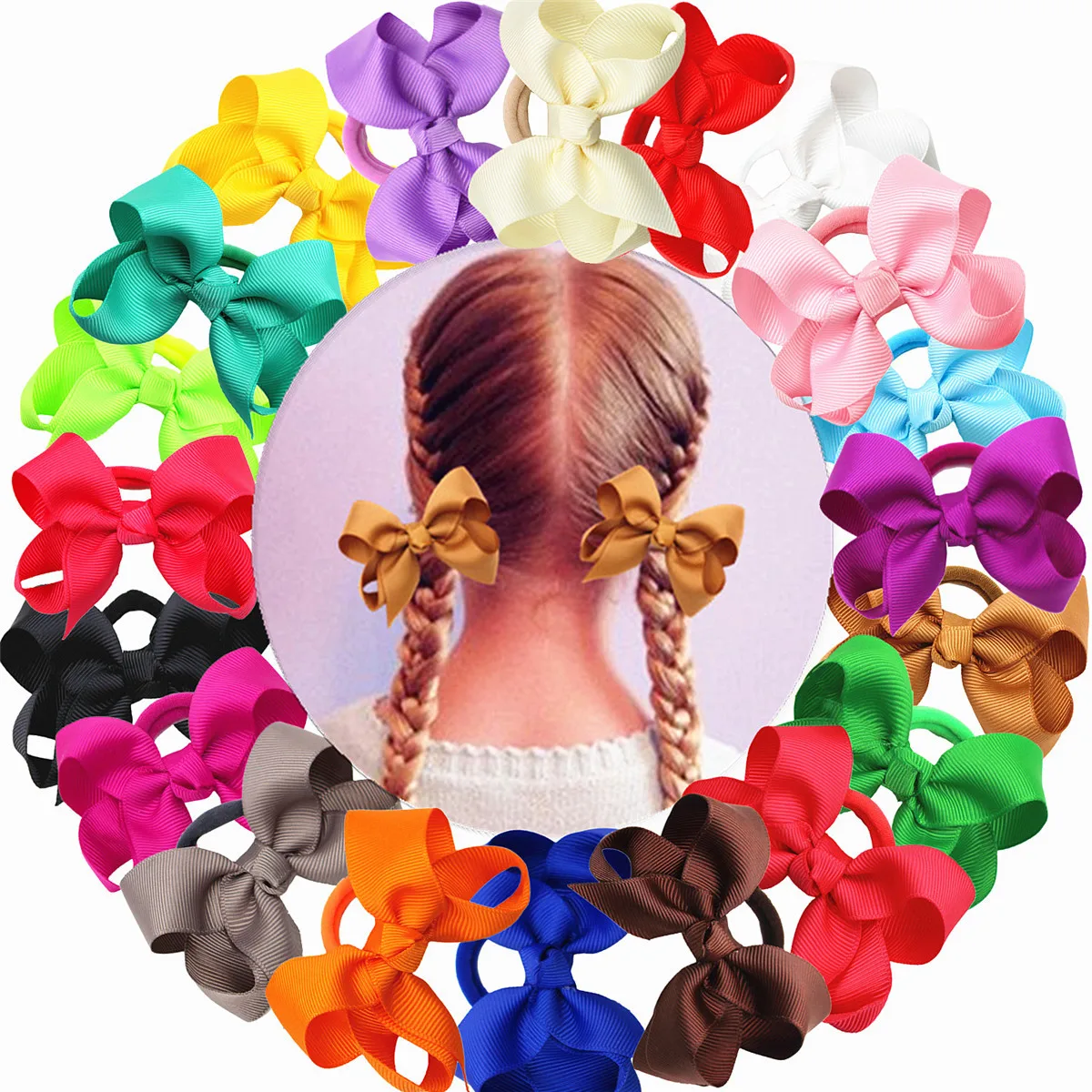 Cute Baby Girls Hair Bows Hair Ties Kids Hair Bands 3inch Bows Ponytail Holder Ties Children Kids Hair Accessories