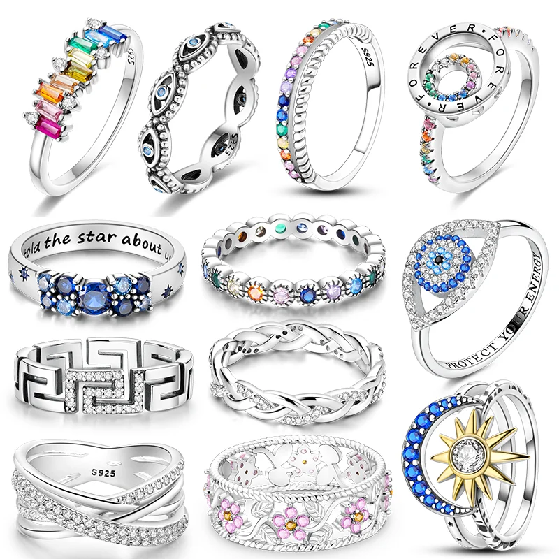 

Женские кольца из серебра 925, сверкающее солнце, лунное глаз, цветы, циркониевое кольцо для помолвки, оригинальные ювелирные изделия, подарок на годовщину