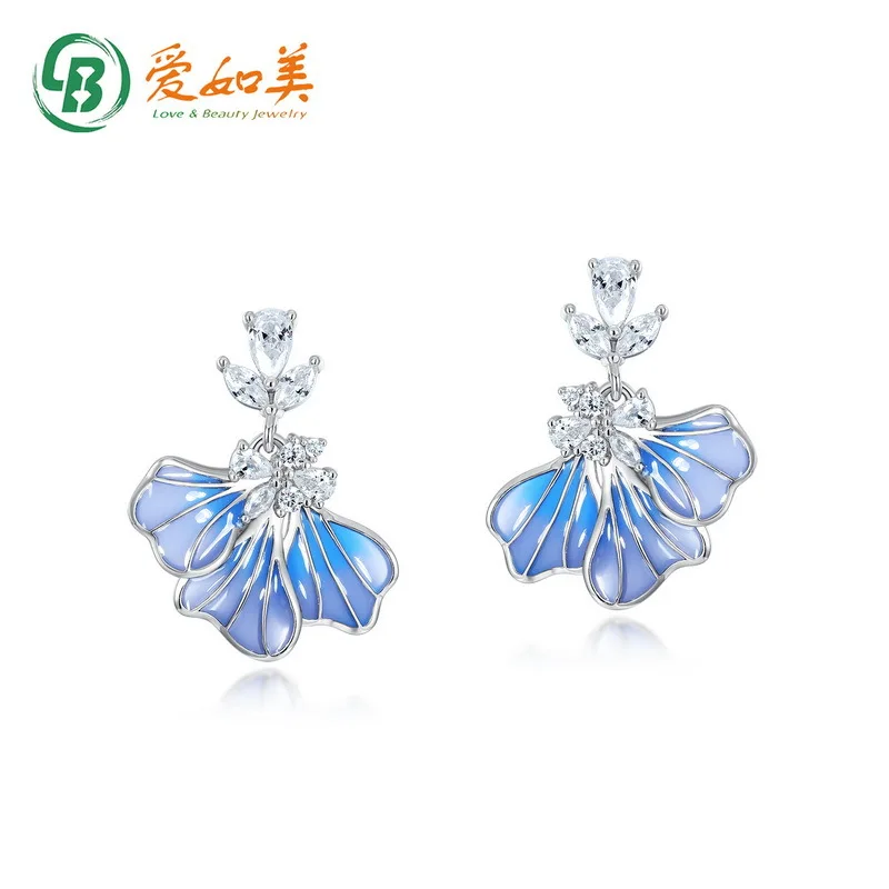

Серьги с маленьким цветком Blue Iris Ins Wind Роскошные серьги из 18-каратного золота PT950 с платиновым и серебряным покрытием 7-слойные золотые серьги с полым окном и эмалью