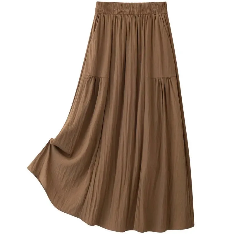Women's High Waist A-Line Maxi Skirt with Pockets Casual Loose Lightweight Summer Skirt
