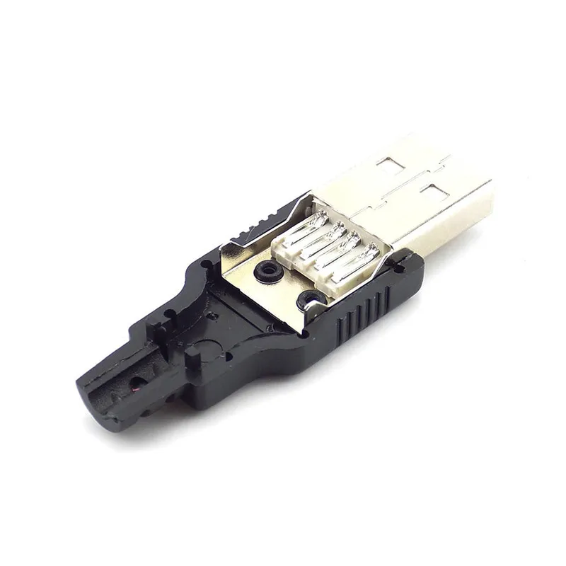 Connecteur de prise USB Type A mâle 2.0 avec couvercle en plastique noir, prise à souder, type 4 broches, bricolage, D5, 2.0