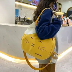 Canvas Nylon Prints Cat Messenger Bag Cute College Style Large Capacity Crossbody Bag Portable Shoulder Bag Handbag Streetwear