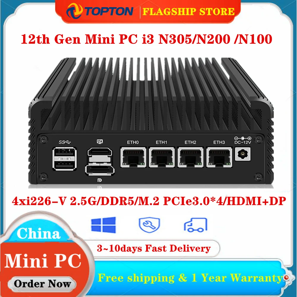 

4xi226-V 2.5G LAN Fanless Firewall Soft Router 12th Gen Intel i3 N305 N200 N100 DDR5 4800MHz Mini PC Proxmox ESXi Host Server