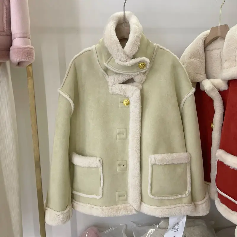 Vintage Jackets Women Thicken Velvet Cropped Coat Korean Elegant Warm Single Breasted Blazer Female Casual Short Outerwear Tops