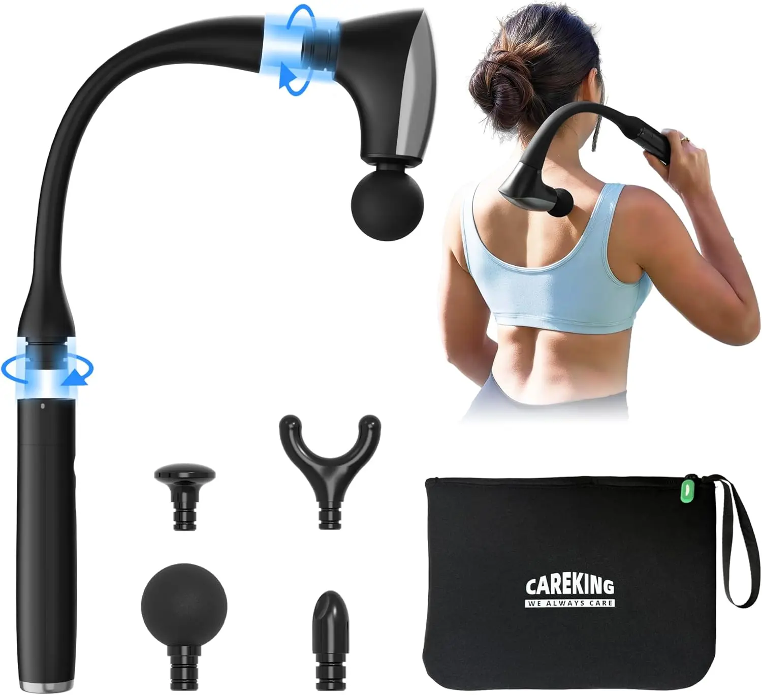 2-in-1 Detachable Massage Gun with 20" Extension Handle, Deep Tissue for Back, Neck, Shoulder, Leg Pain Relief, FSA-HSA Eligible