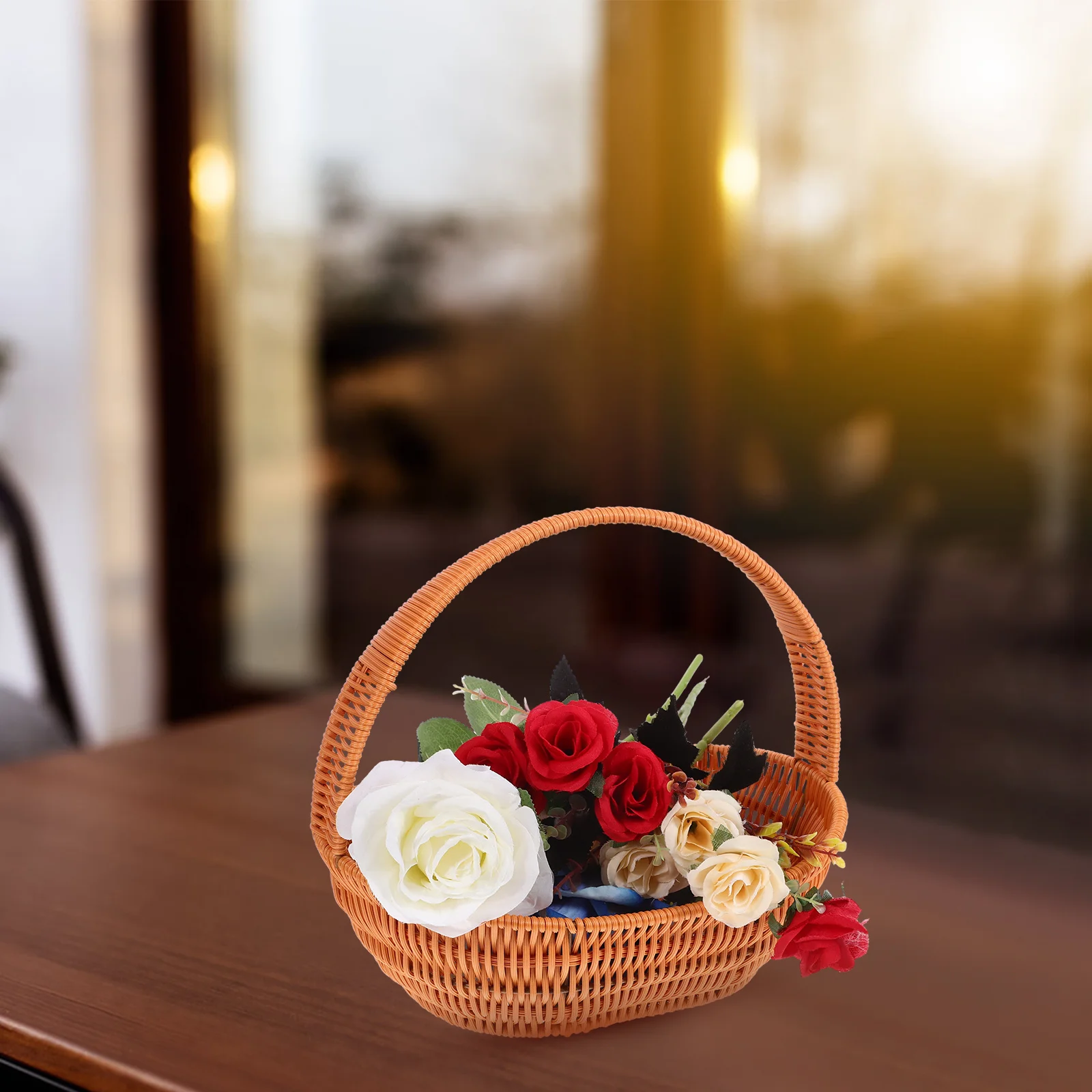 

Boat Shaped Woven Basket Imitation Rattan Handheld Floral Multipurpose Storage for Wedding Party Home Decor Fruit Display Basket