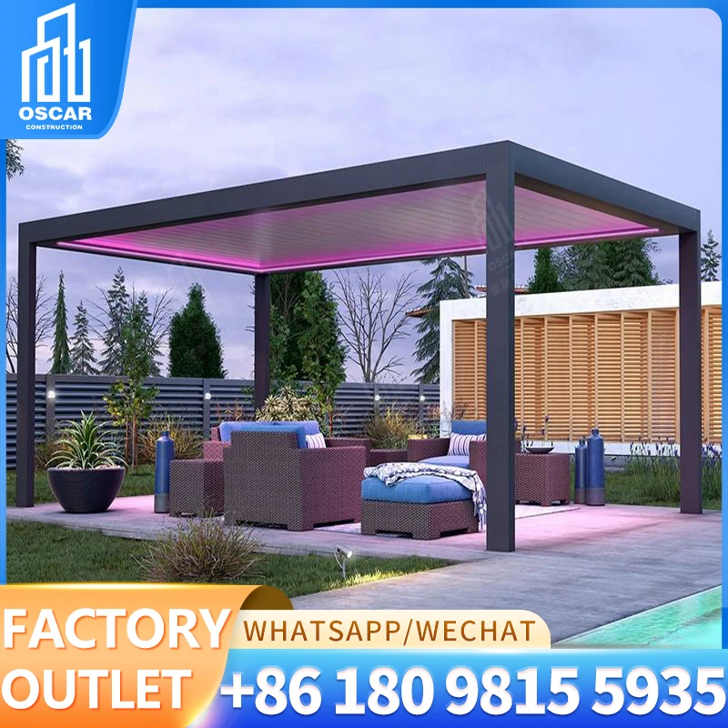 Factory wholesale outdoor pergola patio 3x3 3x4 4x4 6x4m bioclimatic aluminum louver shade electric balcony pergola