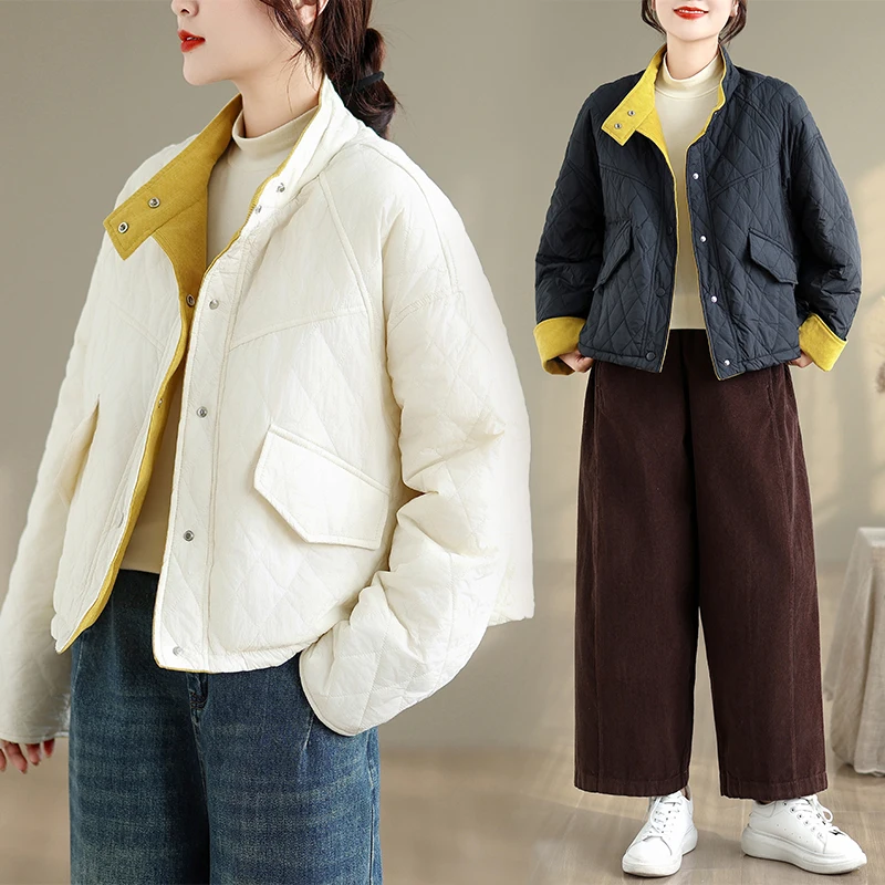 

Корейское желтое хлопковое пальто с воротником-стойкой, повседневное женское зимнее пальто свободного кроя с застежкой на одной пуговице