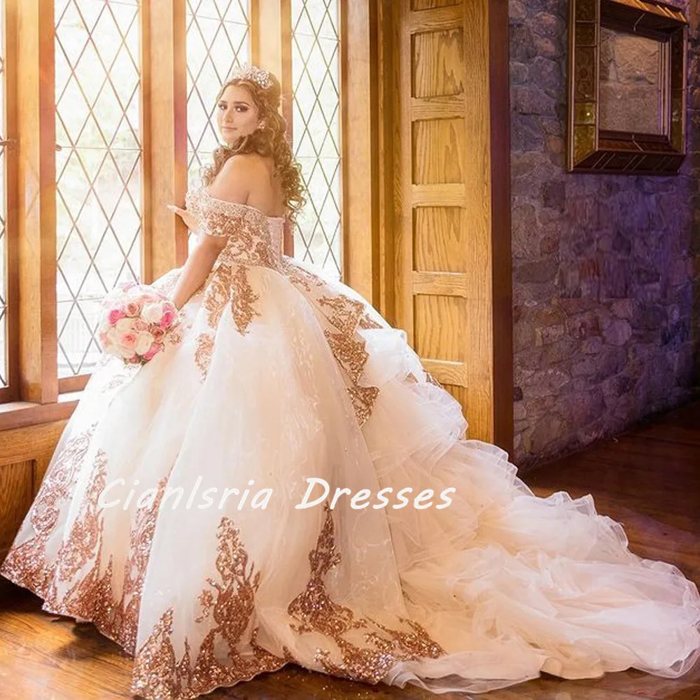 Vestido De quinceañera De oro rosa, 15 años, apliques, cuentas, dulce 16, baile De graduación, fiesta De cumpleaños