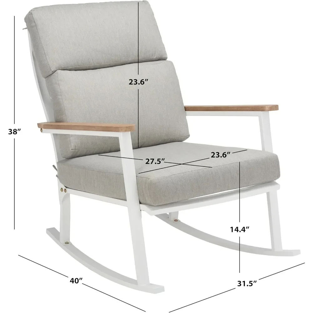 Outdoor Collection  White/Natural/Light Grey Linen Cushion Solid Wood Rocking Chair|