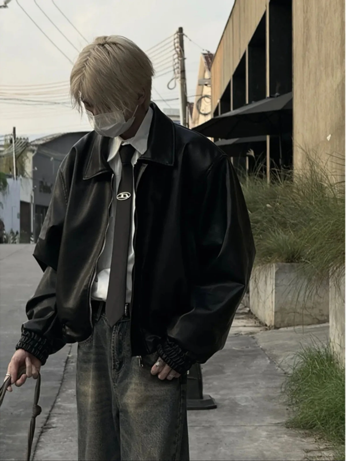 

Cleanfit Bla PU Leather Jaet Men's ort Sle Spring Autumn Faionable And Haome American Sle Zipper Closure Coat