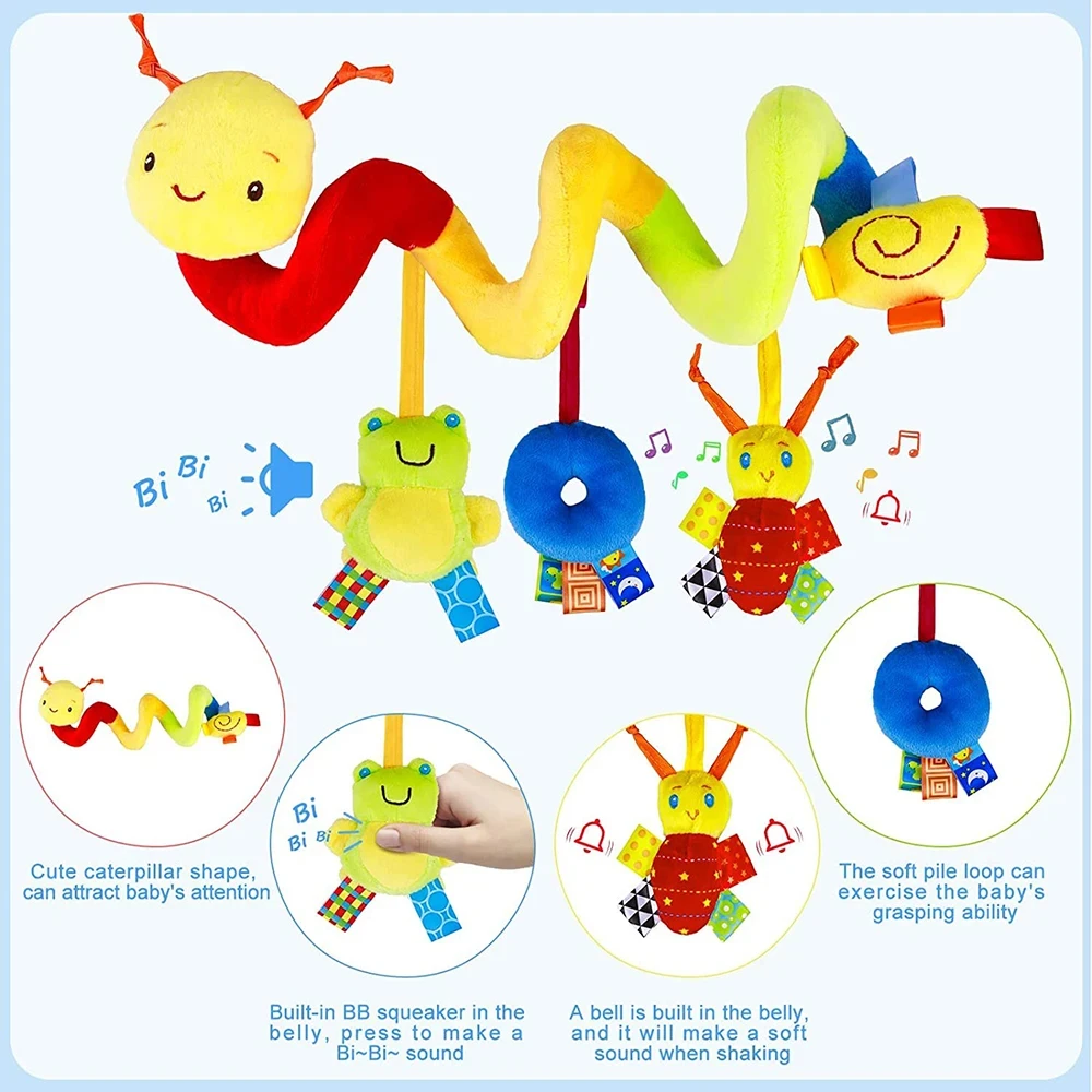 Juguetes De cochecito en espiral para recién nacido, colgante de felpa, sonajero suave para bebé, juguetes sensoriales, cuna móvil, Moisés para bebés, regalos ideales para niños y niñas