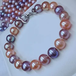 Big Pearl Natural Freshwater Mirror Bright Pearl Bracelet Edison Candy Dazzling Mixed Color S925 Sterling Silver Buckle Classic