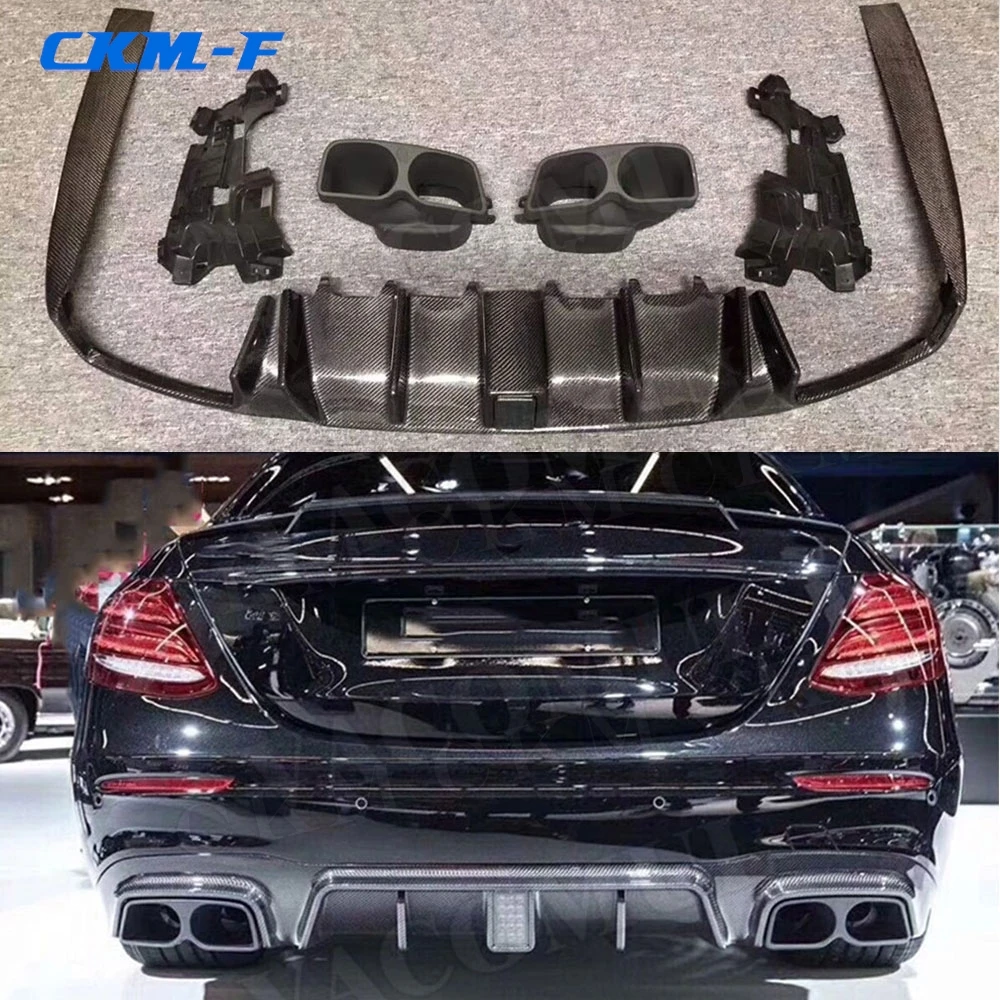 

Carbon Fiber Rear Bumper Lip Diffuser Light with Exhaust Muffler Tips for Mercedes Benz W213 E200 E260 E63 AMG B Style 2017 2018