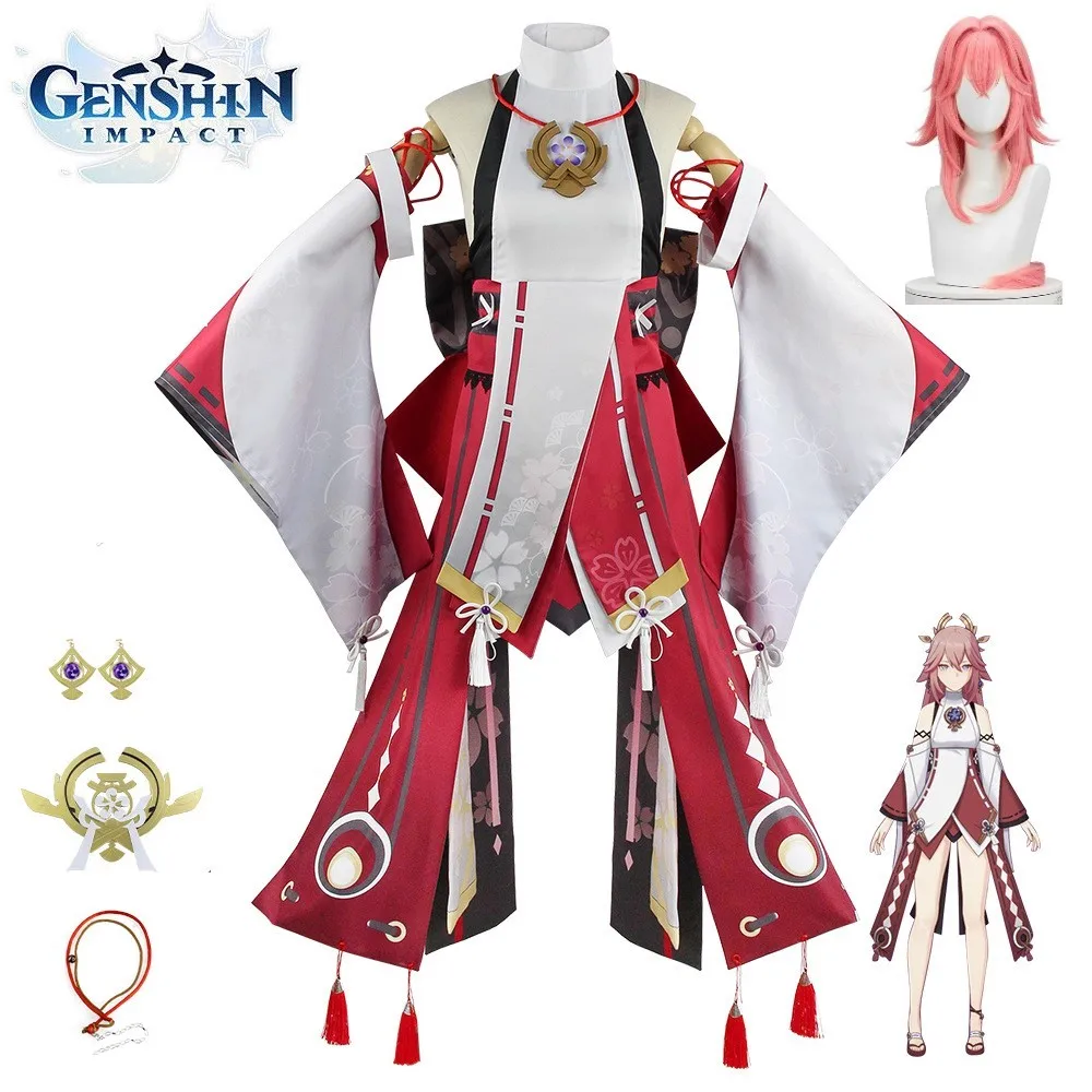 

Yae Miko Cosplay Costume Guuji Yae Fancy Outfits Guuji Full Set Guuji Yae Dress Wig Headwear Ears Tail Game Suit for Women Game