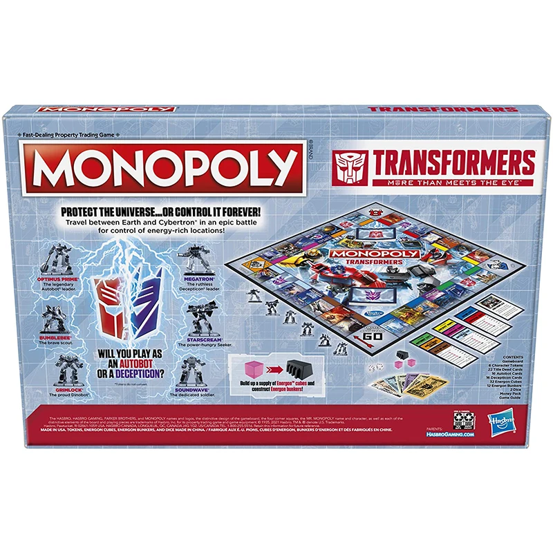 Original Hasbro Gaming Monopoly Transformers Board Games for Kids Family Games for Party Educational Table Game Kids Toy Gifts