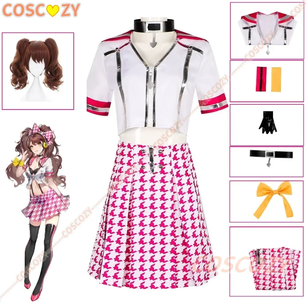 

Game Kujikawa Rise Cosplay Costume Wig Persona 4 Pink Lovely JK Uniforms Halloween Cosplay Costume Necklace Headwear Glove Set