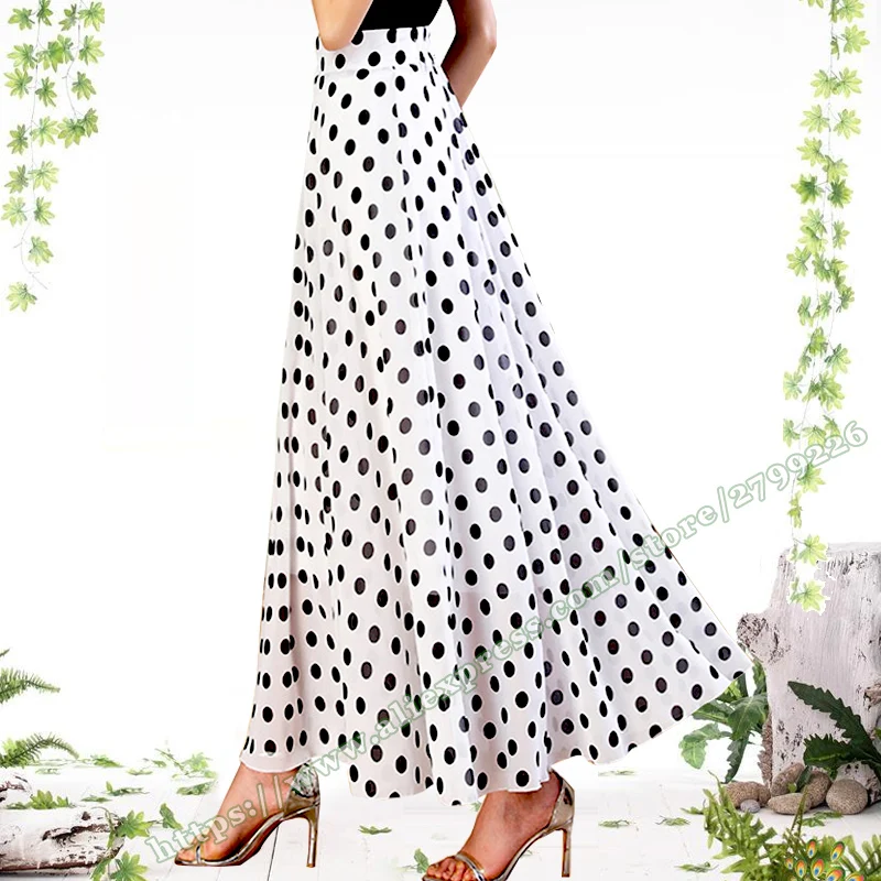 

Female Plus Size Fashion Elegant Black Red Polka Dots Chiffon Skirt Summer A-line Ladies Long Maxi Skirts for Womens 2024