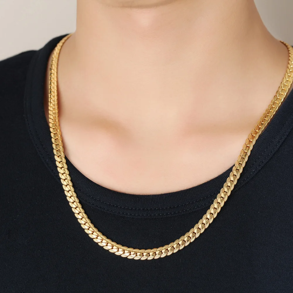 18K Gold /Silver Plated Stainless Steel Long 3.5mm 6MM Flexible Flat Snake Chain Necklace for Women and Men Dropshipping