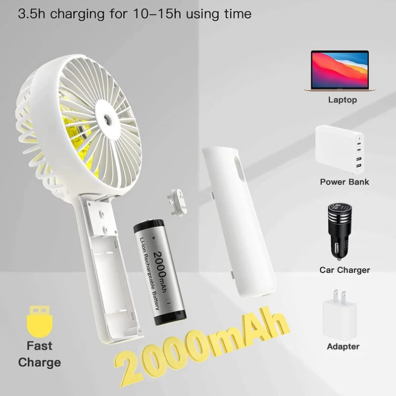 Handheld Fan Misting, Hand Held Portable Fan With 3 Speeds And Battery Operated, 2 Mode Spray Mister Personal Fan