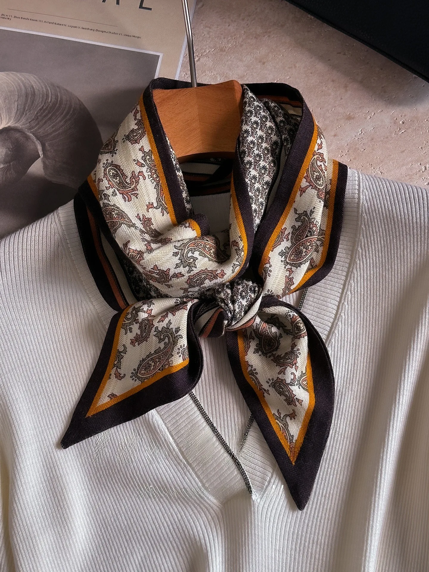 エレガントな純毛スカーフ-レディース-ロング長方形-ドレープネックウォーマー-おしゃれな秋のアクセサリー-韓国風両面スカーフ