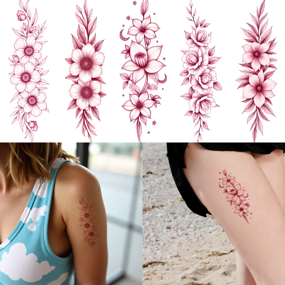 

12pcs Temporary Tattoo Botanical Elements Temporary Tattoo Stickers Floral Designs Waterproof Long-lasting Body Stickers For
