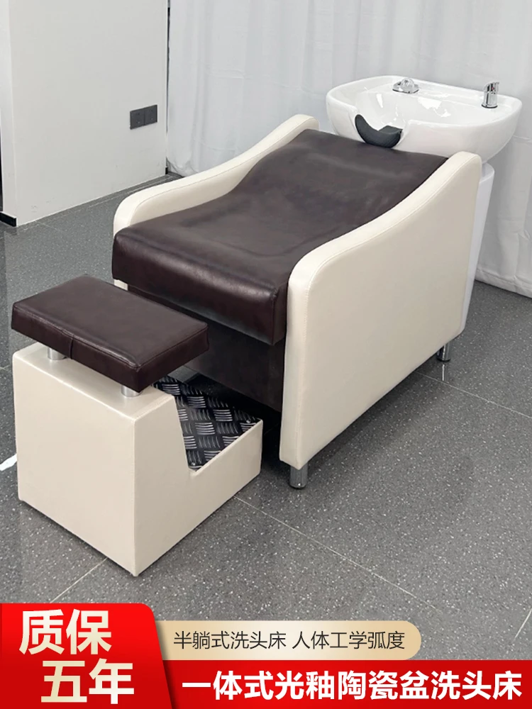 Ceramic basin semi-reclining shampoo bed Barber shop Hair salon Hair salon Special flush bed Massage water heater