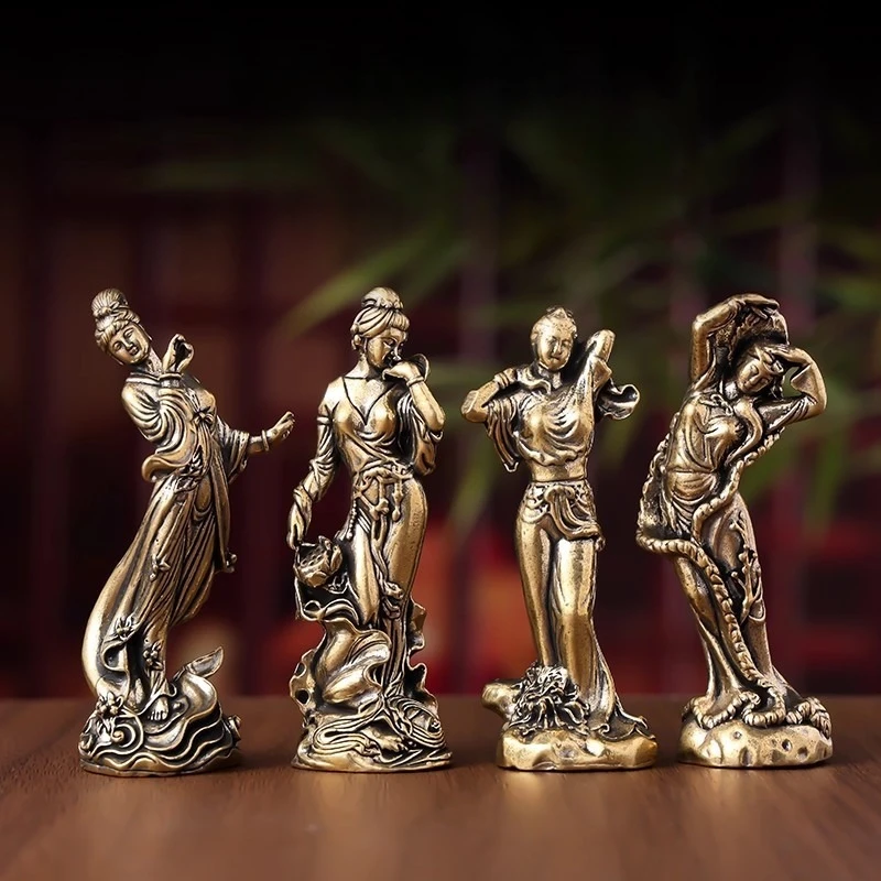 Copper Craft Antiqued Solid Copper The Four Great Beauties of Ancient China Miniature Ornament Study Office Desk Home Decoration