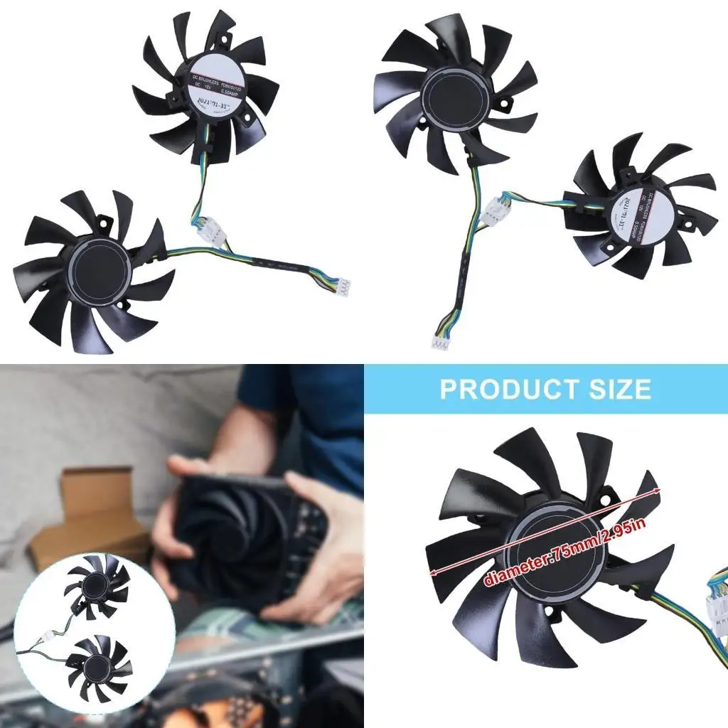 

652F 1PAIR 75 -мм видеокарта Охлаждение охлаждения VGA FD8015U12D 4PIN 12V FAN FAN для GTX1660TI RTX2060 Gaming OC