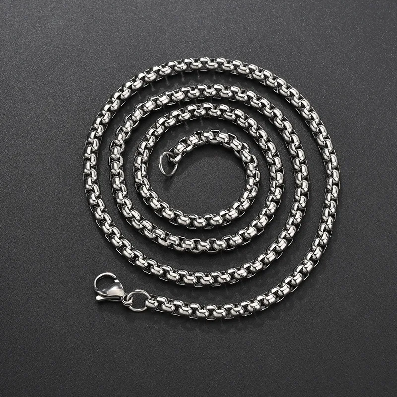 MKENDN Black Stainless Steel Chain Necklace Men Women Simple Round Box Chain Punk Hiphop Jewelry Choker Necklaces DIY Accessory