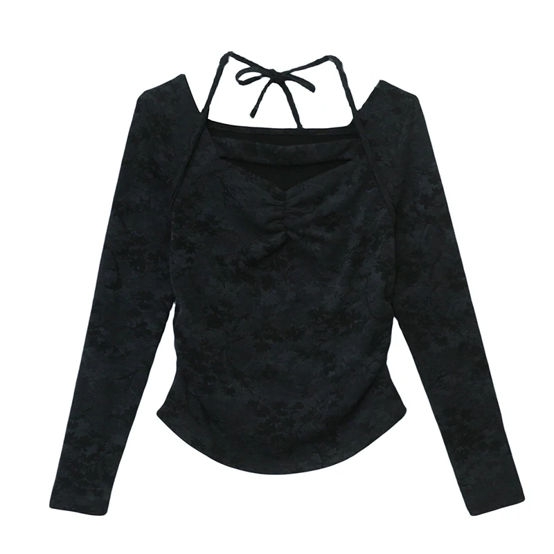 Fall,Winter,New,European,Clothes,T-Shirt,Chic,Sexy,Watercolor print,Hollow out,Women,Tops,Long Sleeve,Bottoming Shirt,Tees,58047