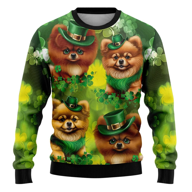 Lucky Shamrock Pet Dog 3D Printed Ugly Christmas Sweaters Cartoon Husky Chihuahua Unisex Jumper Sweater Cute Schnauzer Pullovers