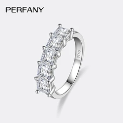 PERFANY 2CT Square Cut Moissanite Women's Ring S925 Pure Silver Sparkling Laboratory Diamond Wedding Fashion Jewelry