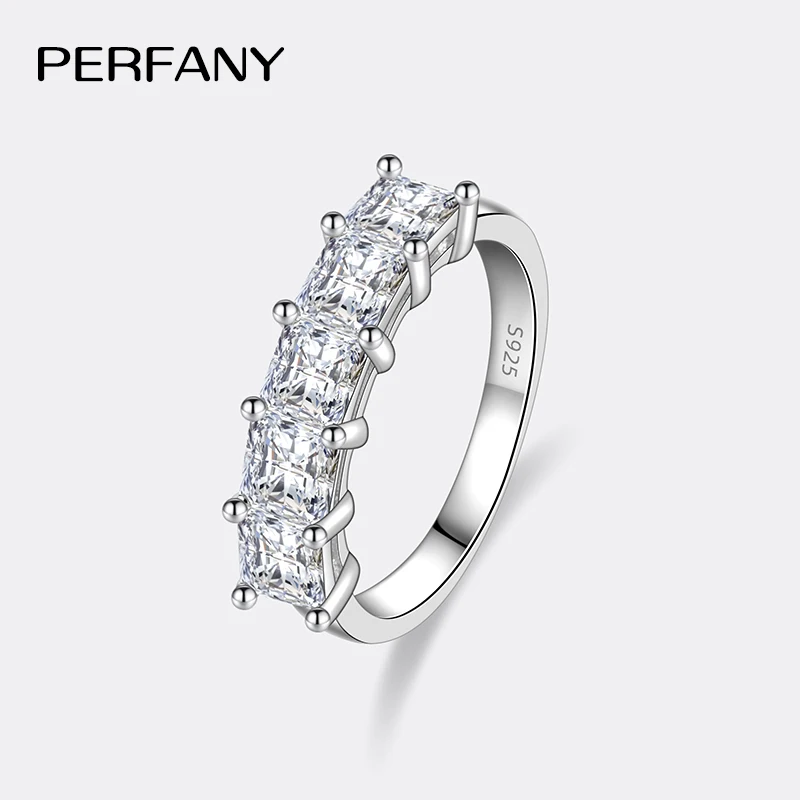 PERFANY 2CT Square Cut Moissanite Women's Ring S925 Pure Silver Sparkling Laboratory Diamond Wedding Fashion Jewelry