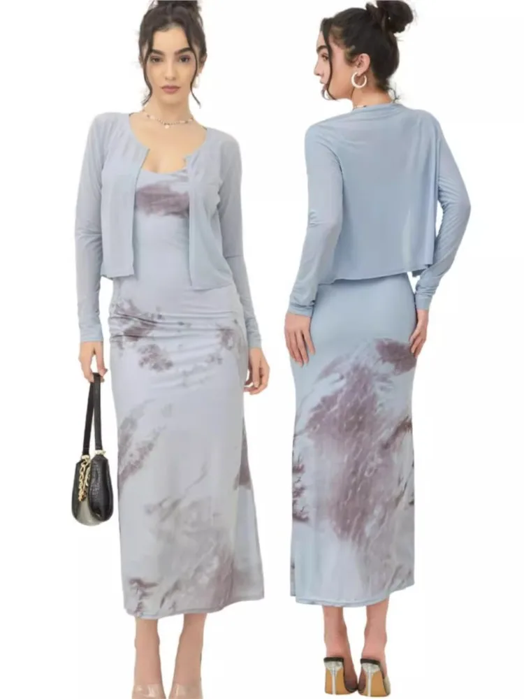 

French Elegant Fishtail Skirt Suit Women's Fashion Slim Round Neck Dress Suit 2026 Cardigan Versatile Autumn New Clothing Female