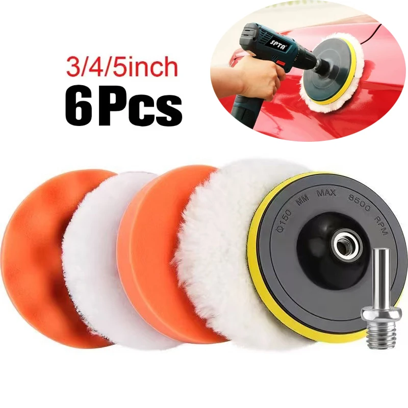 

6pcs/set Car Polishing Sponge Pads Kit Foam Pad Buffer Kit Polishing Machine Wax Pads 3/4/5 Inch for Removing Scratches