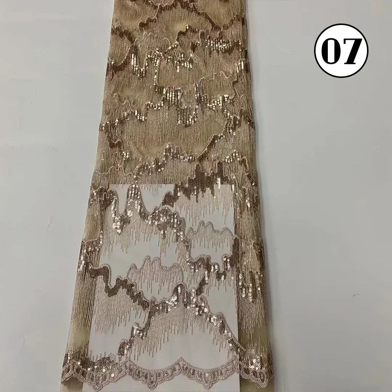 

1yard Sequined Beaded Embroidery Fabric High Quality French Style Sequins Embroidered Beads Tulle Lace Fabric for Party Dress