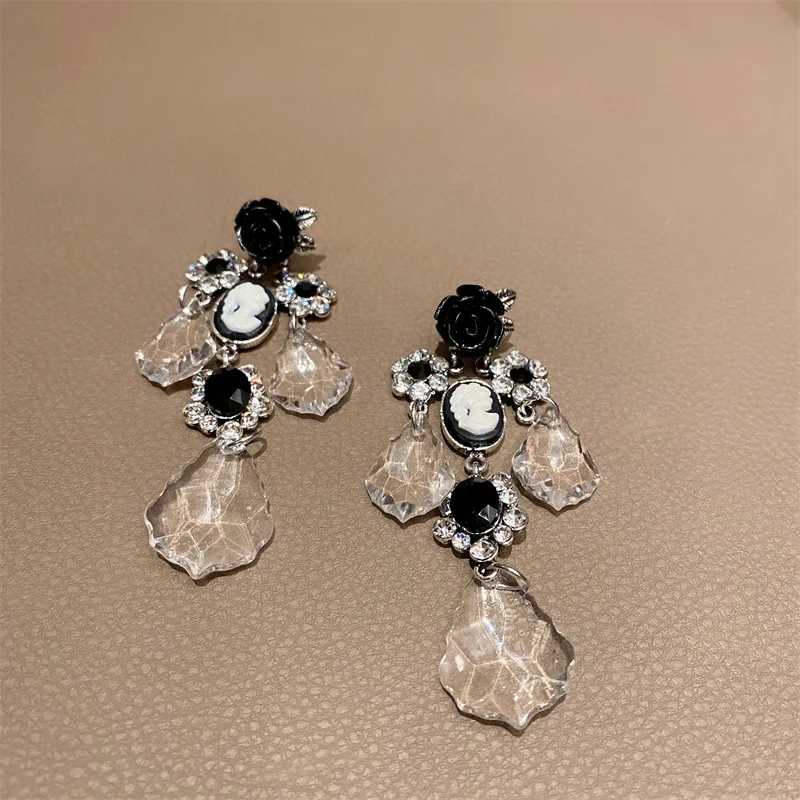 Zircon Gothic Earrings Women  Flower Dangle Earrings Vintage Jewelry