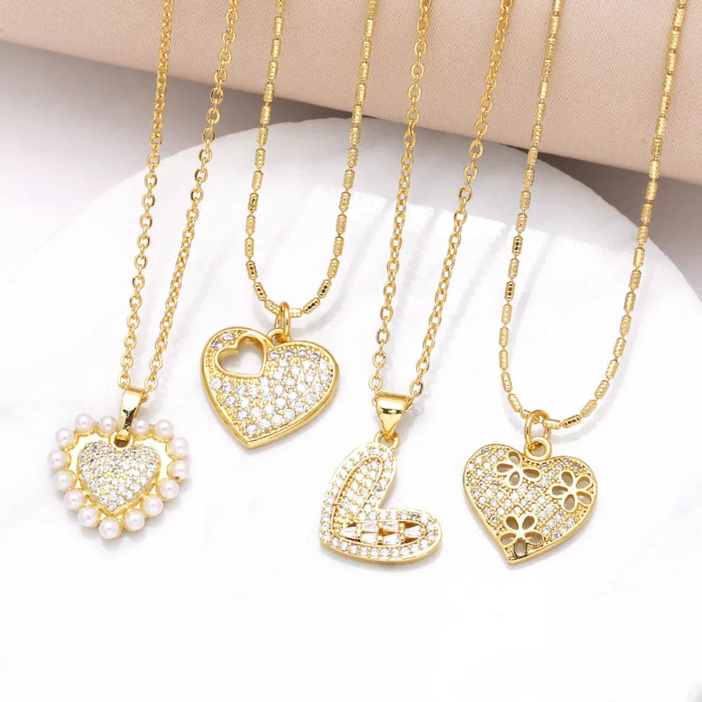 FLOLA-collar de corazón de cristal para mujer, joyería chapada en oro, pequeño, CZ, nkeb289