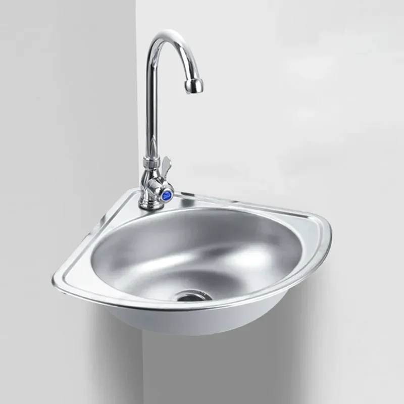 Stainless steel triangle wash basin thick small sink corner wall-mounted single tank bathroom