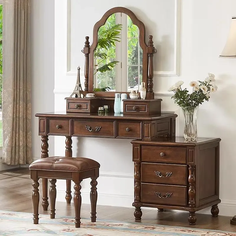 Solid Wood Dresser with Mirror Retro Modern Luxury High Quality Bedroom Cabinet Customized