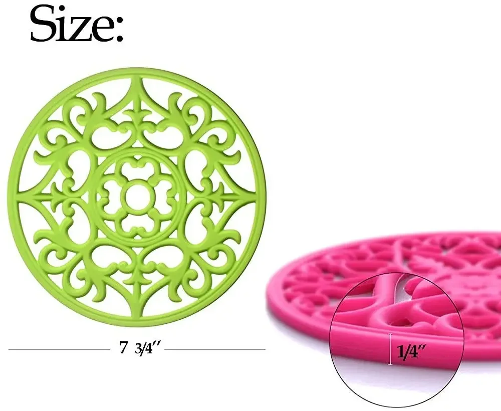 Set Silicone Multi-Use Intricately Carved Trivet Mat - Insulated Flexible Durable Non Slip Coasters