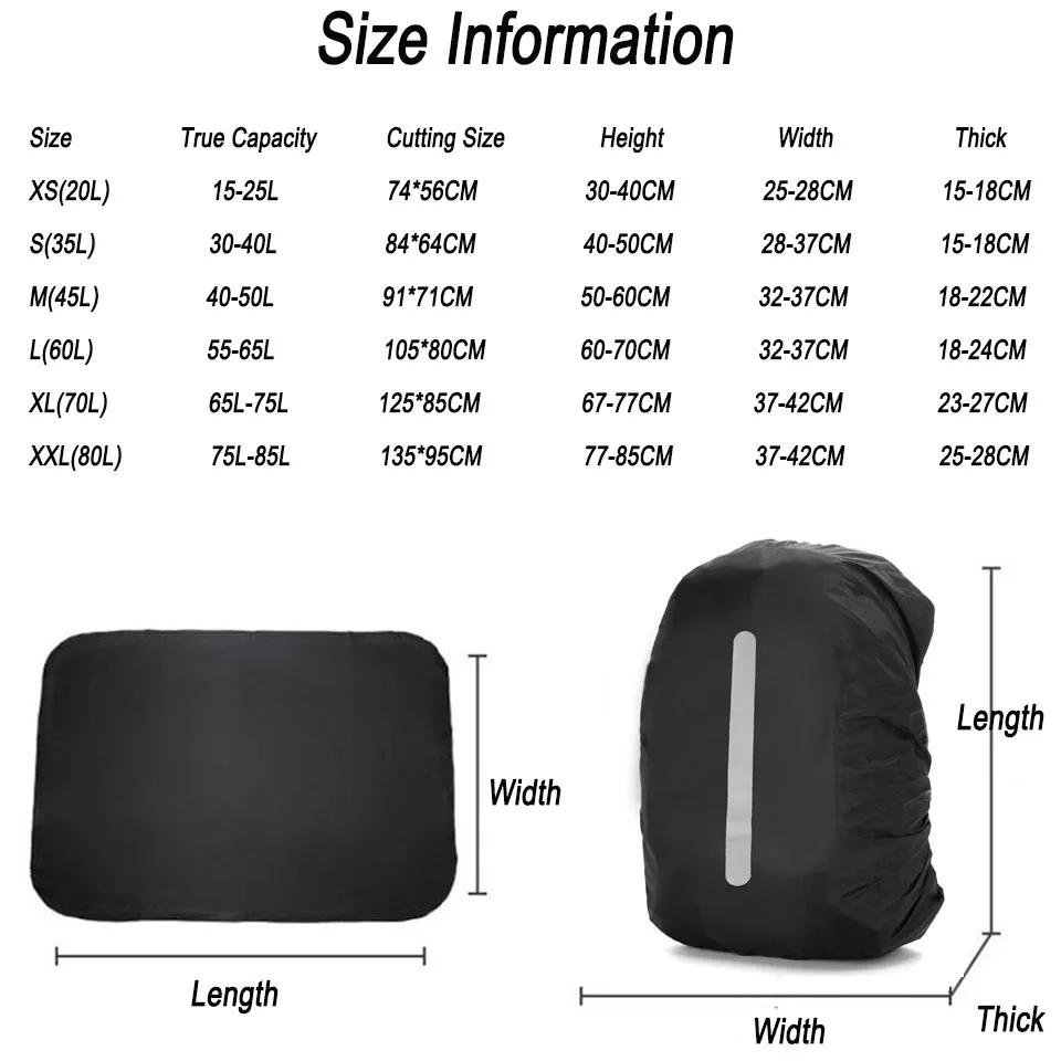 KoKossi 20L-80L Backpack Rain Cover Outdoor Hiking Camping Waterproof Bag Cover Dustproof Cover Lightweight Durable Reflective