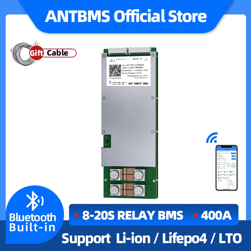 Smart ANT BMS Relay Solution BT Built-in 8S to 20S Lithium Battery 16S 48V 400A Same Port Balance Board CAN RS485 GPS