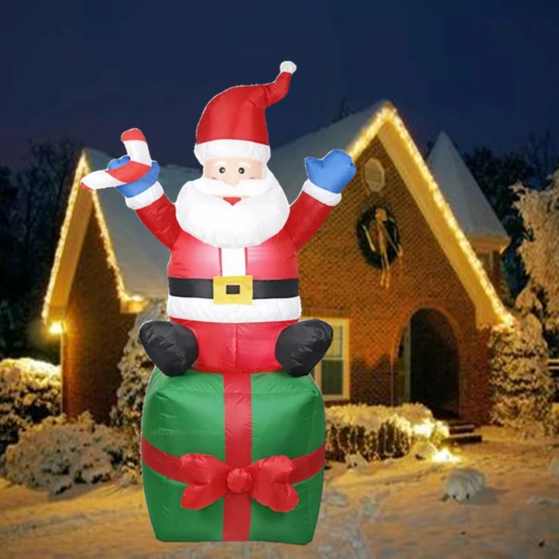 1,8 M inflable Papá Noel sentado regalo luz LED juguete inflable patio al aire libre decoración de fiesta de Navidad y Año Nuevo
