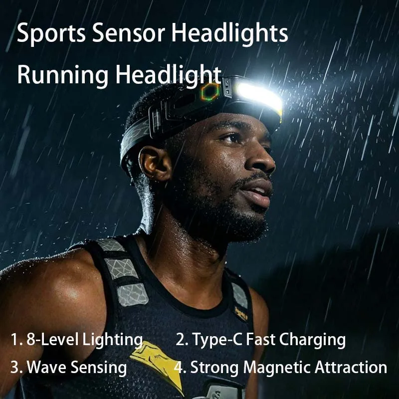 

Sports Headlights LED Wave Sensor Headlamp Running Camping Headlight COB Floodlight Type-C Rechargeble Magnetic Wristband Light