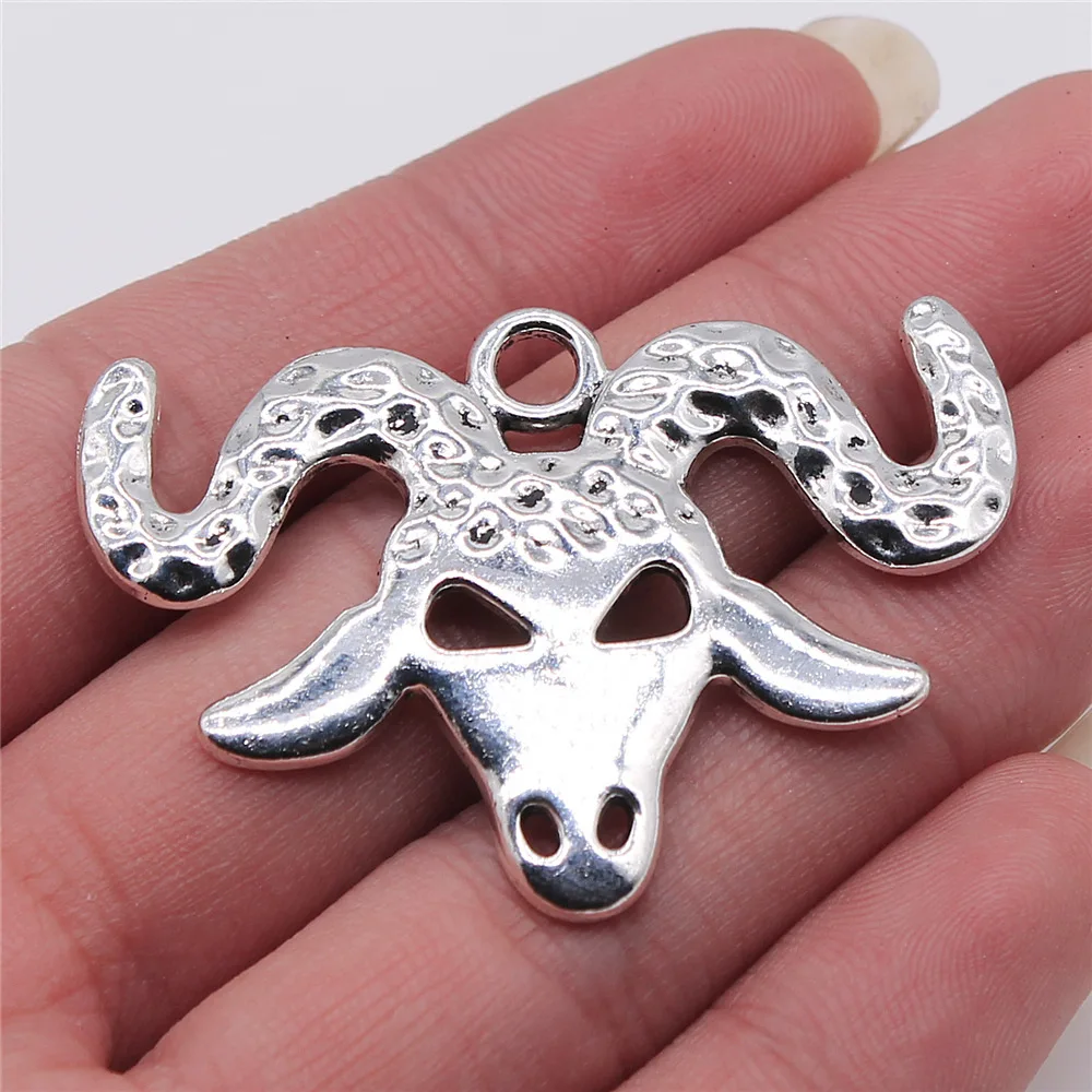 10pcs Witch Charms Bull Skull Antique Bronze Silver Color Pendants Making DIY Handmade Jewelry Factory Wholesale