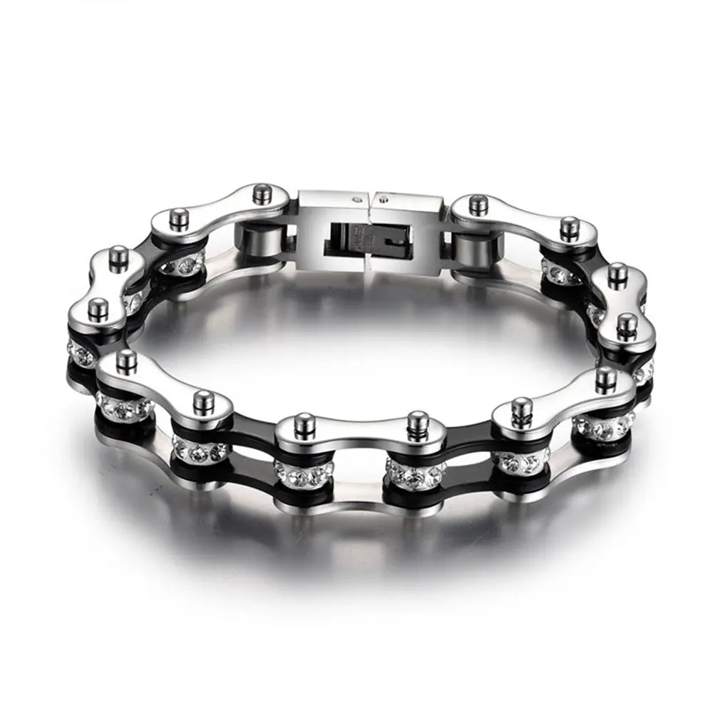 أساور رجالي، أساور ربط سلسلة الدراجات النارية على شكل فاسق للنساء، توزيع دعم المجوهرات المصنوعة من الفولاذ المقاوم للصدأ باللون الأسود #1