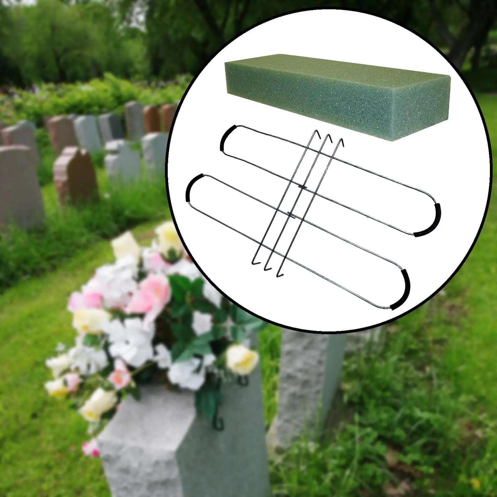 Headstone Flower Saddle with Floral Foam Stable Iron Wire Decorations Cemetery