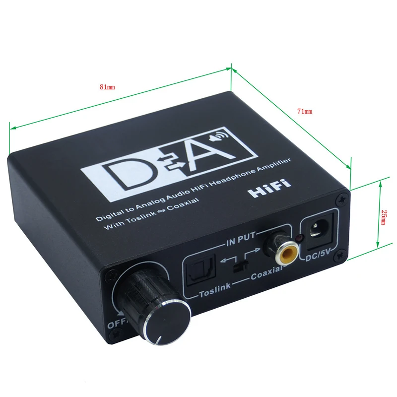 Hifi DAC Amp Digital to Analog Audio Converter RCA 3.5mm Headphone Amplifier Toslink Optical Coaxial Output